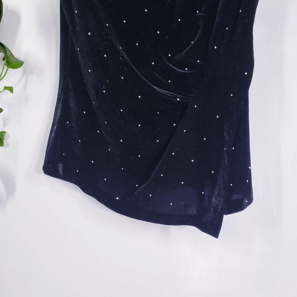 NEW Zara Women Black Polka Dots Blouse Tops LARGE V-Neck Sleeveless Ruche Velvet - Picture 7 of 10